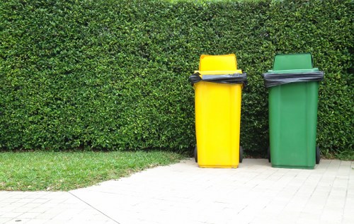 Recycling bins filled with construction debris